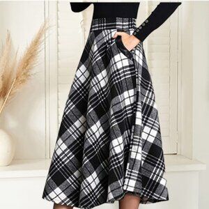 Long Plaid Wool Full Skirt